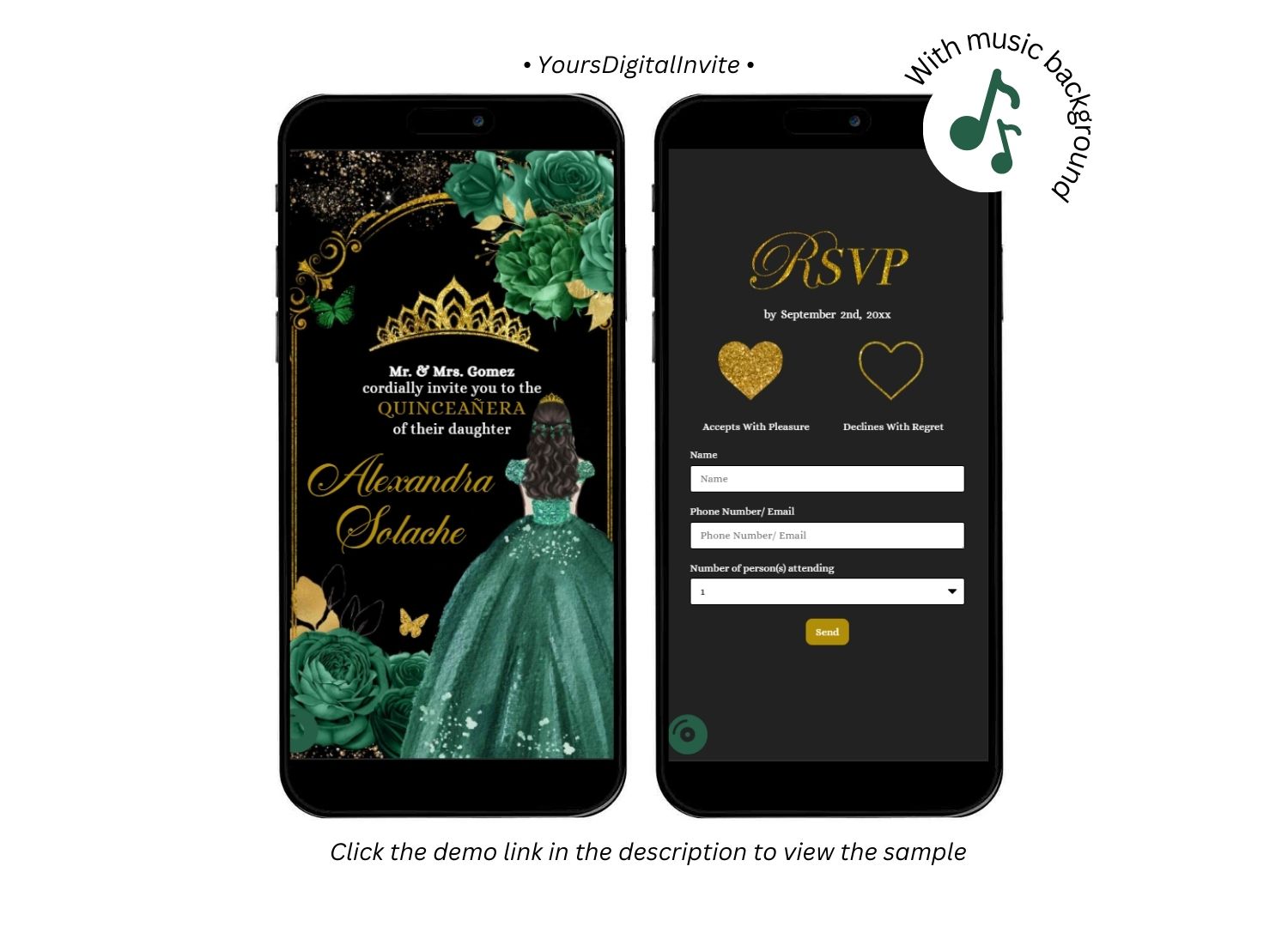 Emerald Green Quinceanera Invitation