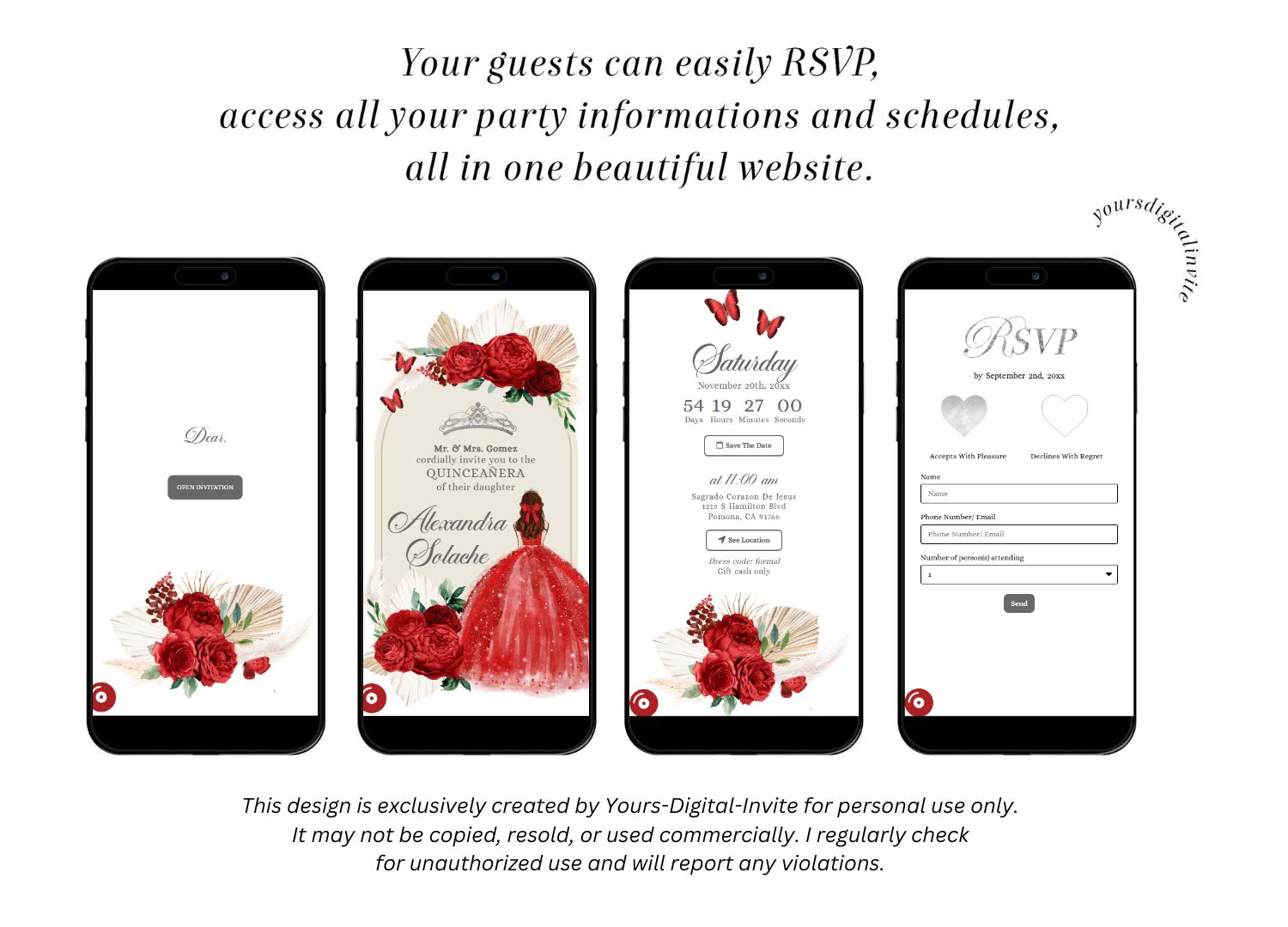 Boho Red Roses Pampas Grass Princess Mis Quince