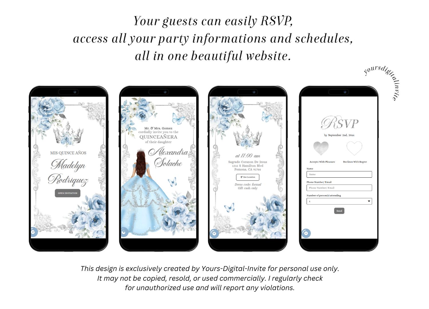 Elegant Baby Blue Quinceanera Invitation