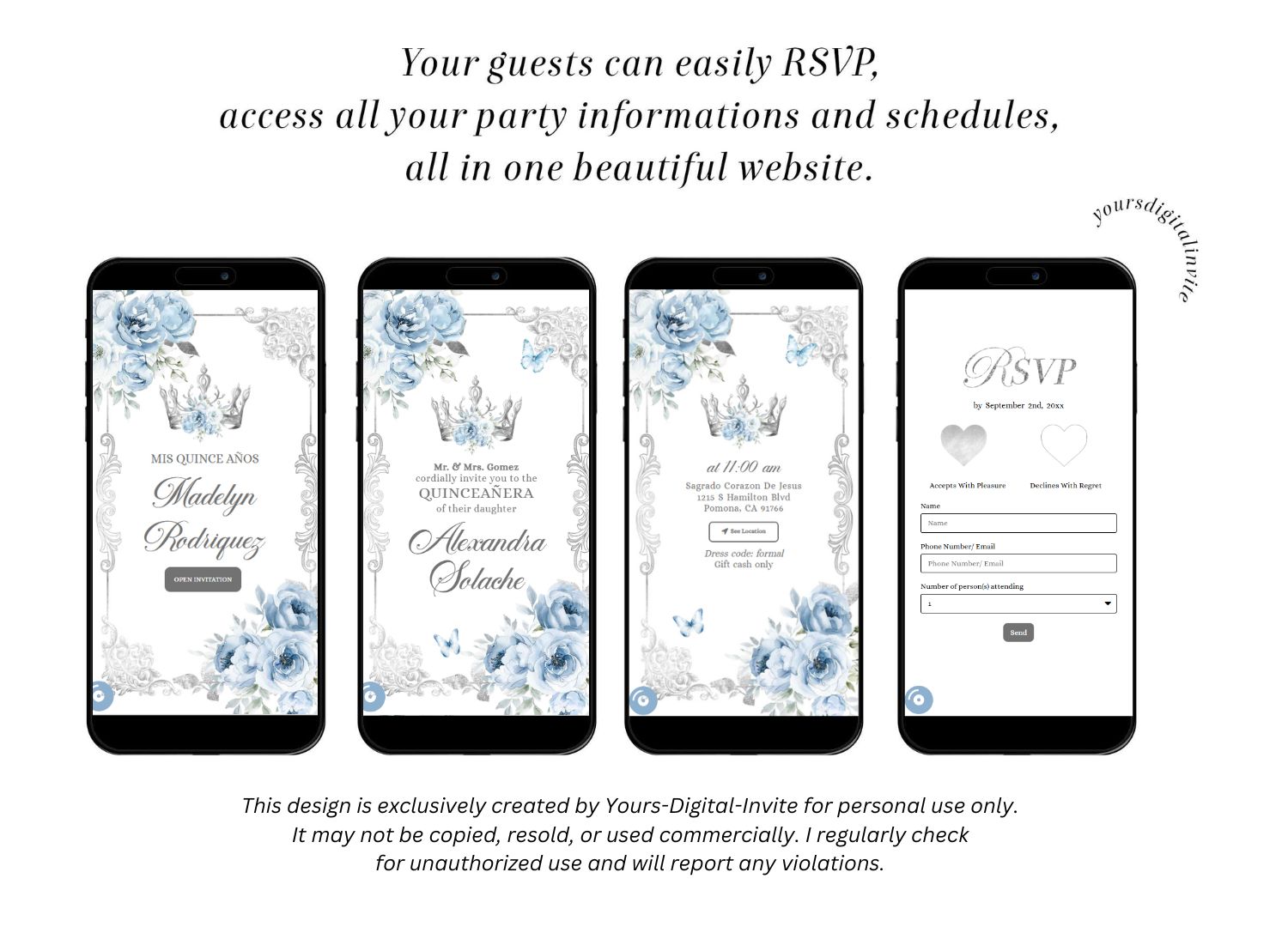 Elegant Baby Blue Quinceanera Invitation