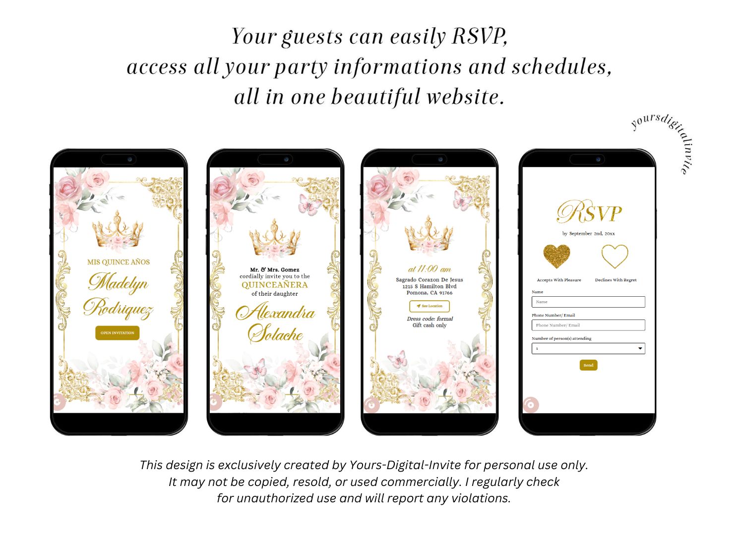 Rose Gold Quinceanera Invitation