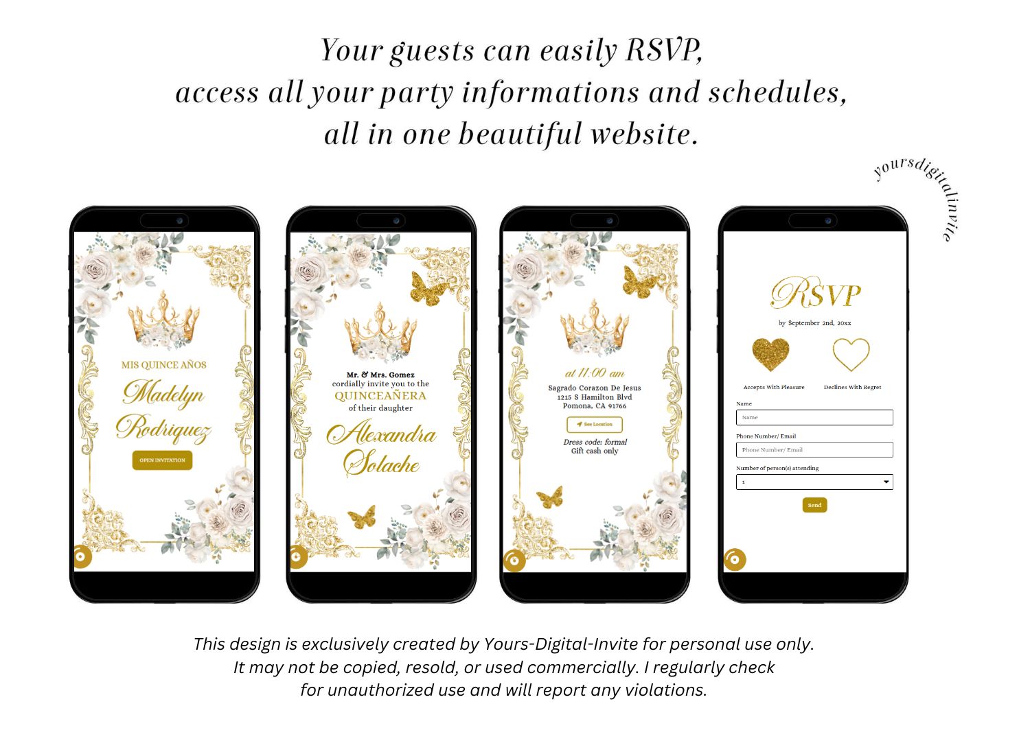 Elegant Ivory Champagne Quinceanera Invitation