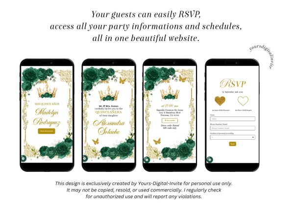 Elegant Emerald Green Quinceanera Invitation