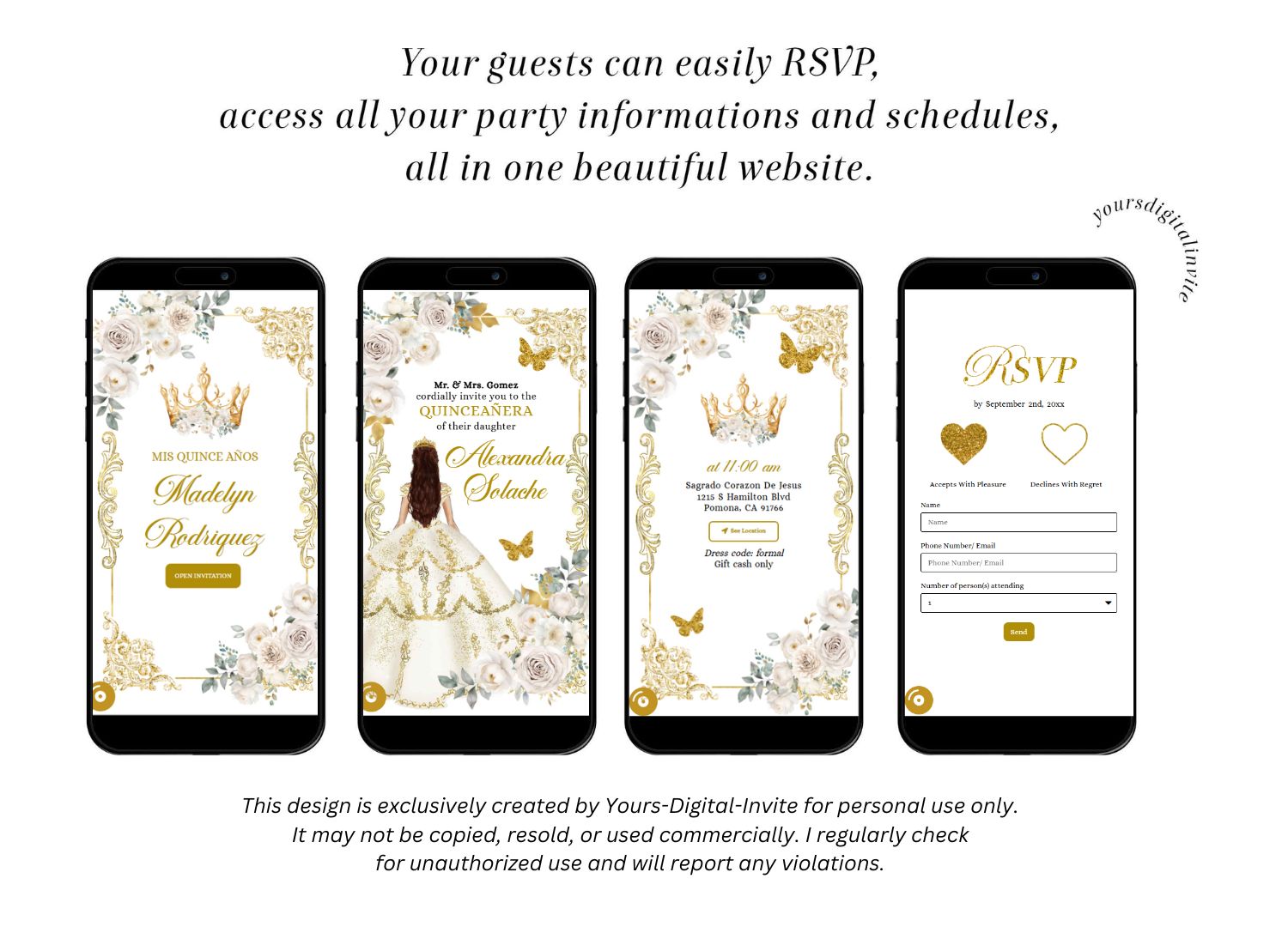 Elegant Ivory Champagne Princess Quinceanera Invitation