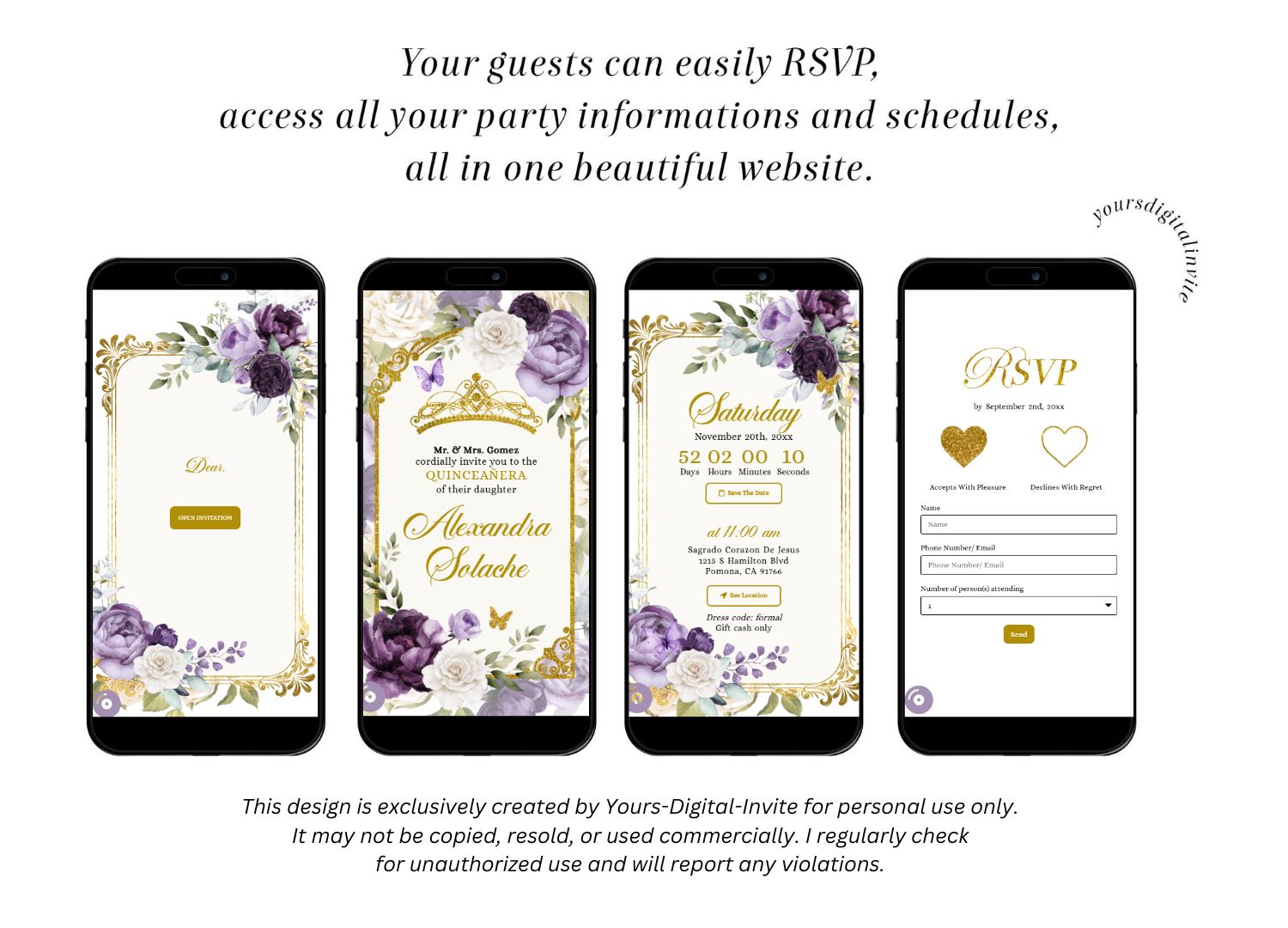 Lilac Purple Quinceanera Invitation