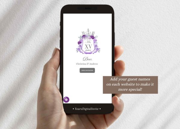 A20 Silver and Purple Carriage Royal Princess Quinceanera Invitation