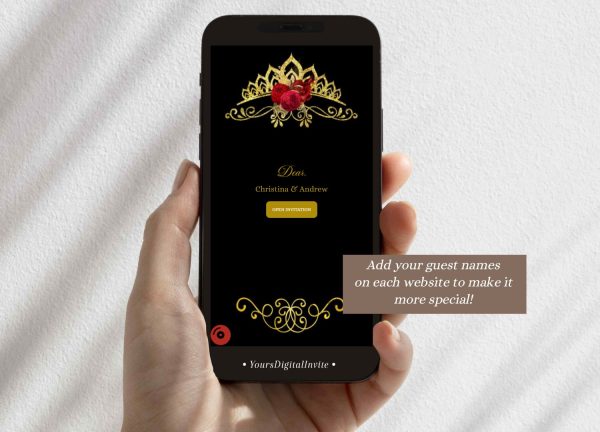 Elegant Black and Red Roses Royal Princess Invitation Custom Name