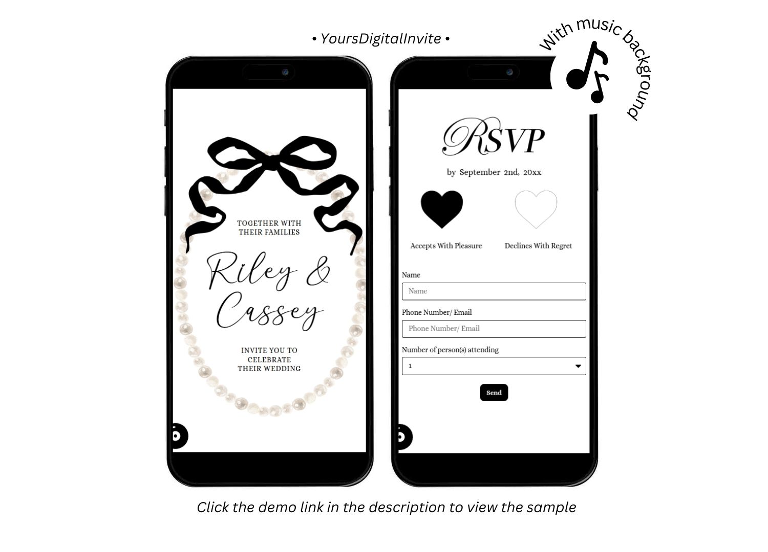 e-com A5 wedding Bow and Pearl Wedding Invitation