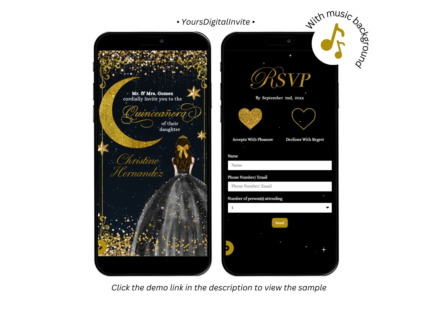Q35s Starry Night Dark Quinceanera Invitation
