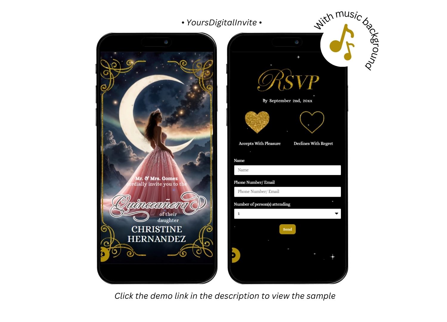 Q35 Gold Pink Quinceanera Celestial Glam Invitation