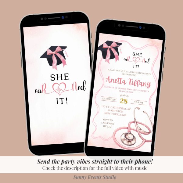 AC33 Pink Coquette Bow Nurse RN Graduation Invitation