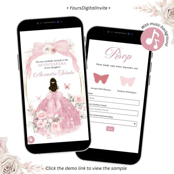 A18 Boho Coquette Bow Quinceanera Invitation
