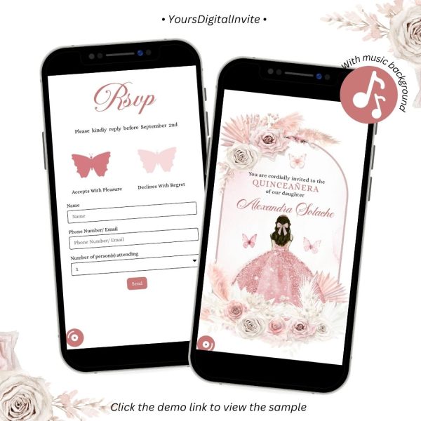 A18 Pink Boho Chic Quinceanera Invitation