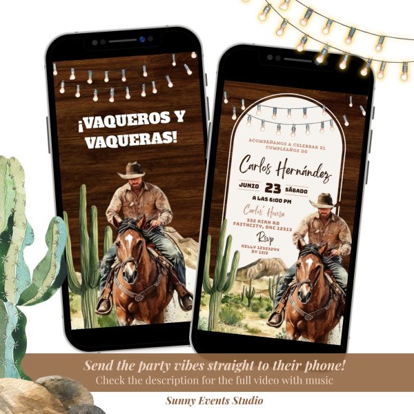C13 Desert Mexican Spanish Cowboy Birthday Invitacion