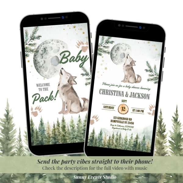 WZ2 Wolf Welcome To The Pack Baby Shower Invitation