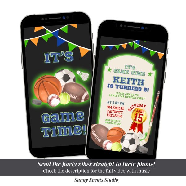 C130 Sports It's Game Time Boy Boy Birthday Invitation