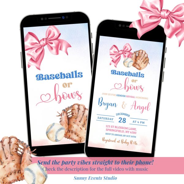 C84 Baseballs or bows Gender reveal Invitation