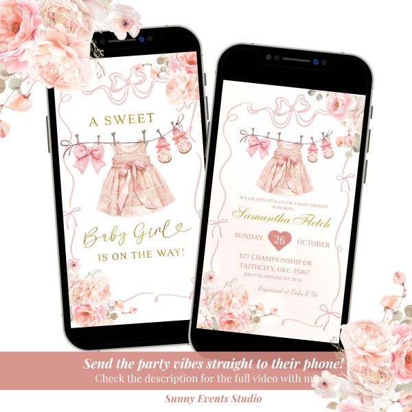 G2 Pink Coquette Girl Baby Clothes Baby Shower Invitation