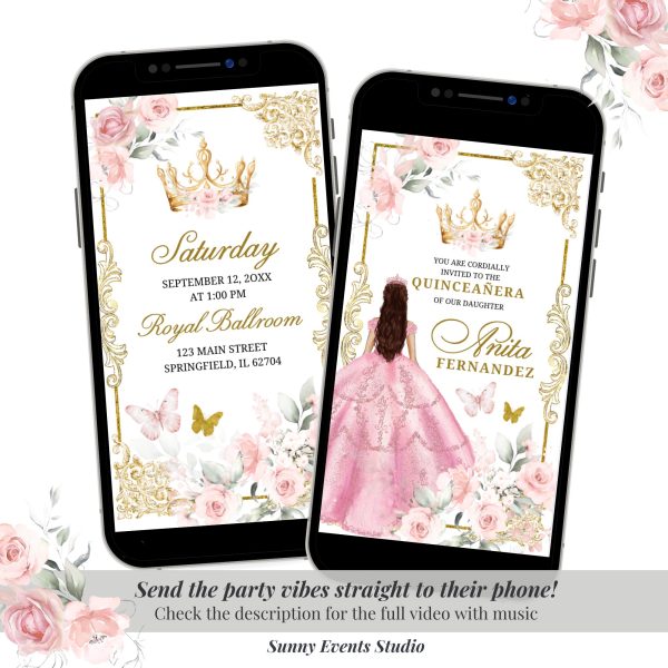 A22 Elegant Rose Gold Princess Quinceanera Invitation