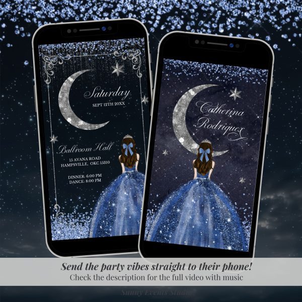 Q35S Silver Blue Starry Night Quinceanera Invitation