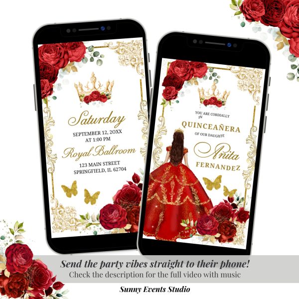 A22 Elegant Red Princess Quinceanera Invitation
