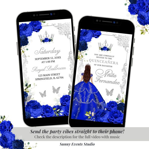 A22 Elegant Royal Blue Princess Quinceanera Invitation
