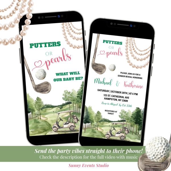 C111 Putters or Pearls Gender Reveal Invitation