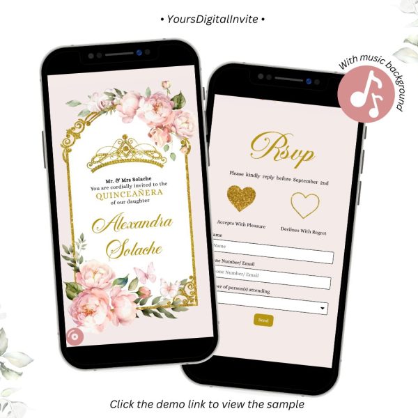 A25 Elegant Royal Blush Pink Mis Quince Anos Invitation