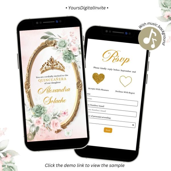 A24 Sage Green And Blush Pink Quinceanera Invitation 2
