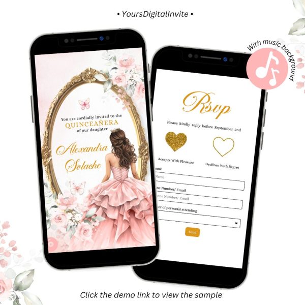 A24 Blush Floral Roses Gold Quinceanera Invitation