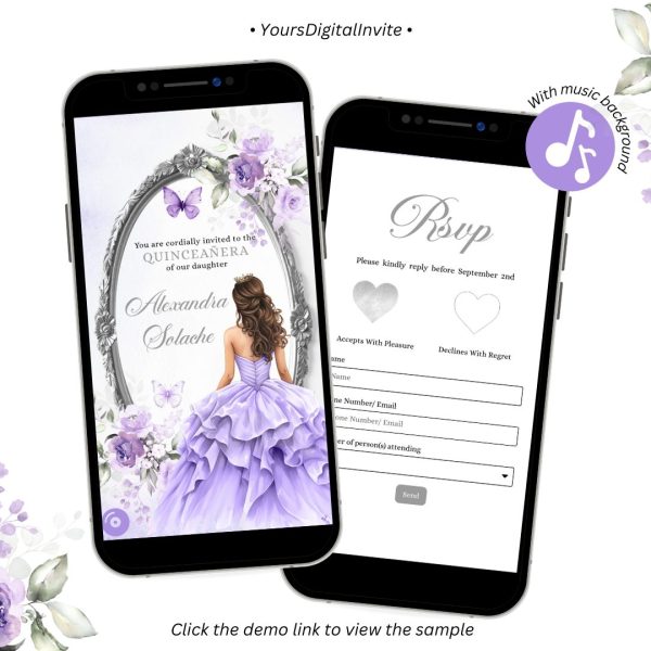 A24 Silver and Purple Quinceanera Invitation