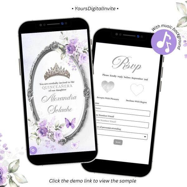 A24 Silver and Purple Quinceanera Invitation 2