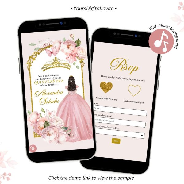 A25 Elegant Princess Dusty Rose Pink Quinceanera Invitation