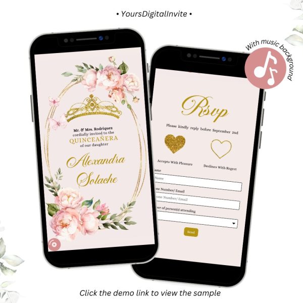 A25 Elegant Royal Light Pink Butterfly Quinceanera Invitation