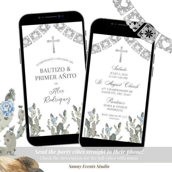 A4 Dusty Blue Cowboy Spanish Bautizo Invitation