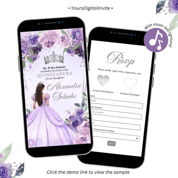 A26 Geometric Silver Purple Mis Quince Invitation