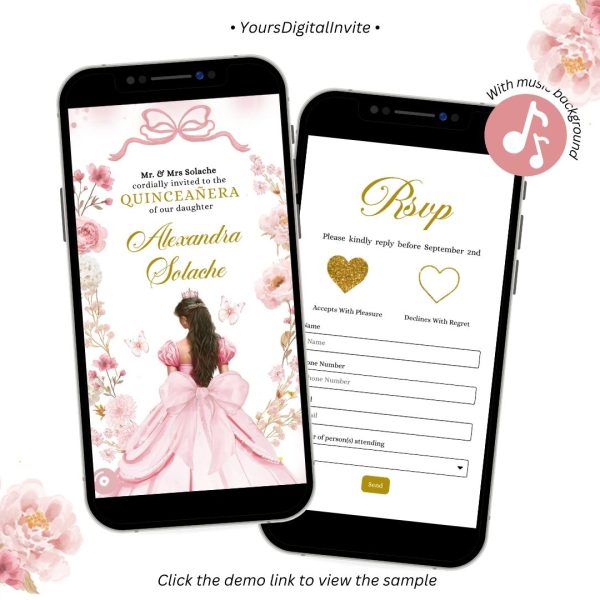 A18 Coquette Bow Princess Quinceanera Invitation