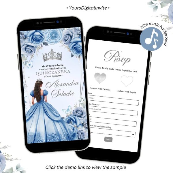 A26 Geometric Silver Dusty Blue Mis Quince Invitation