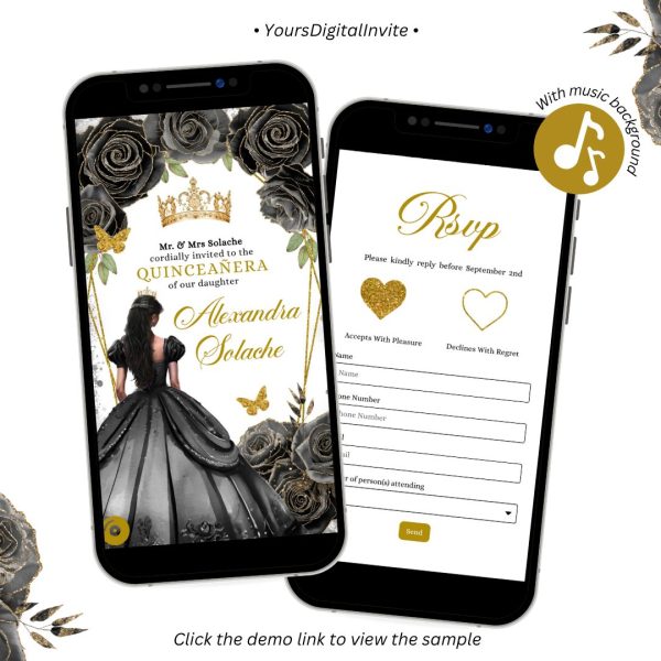 A26 Geometric Black And Gold Mis Quince Invitation