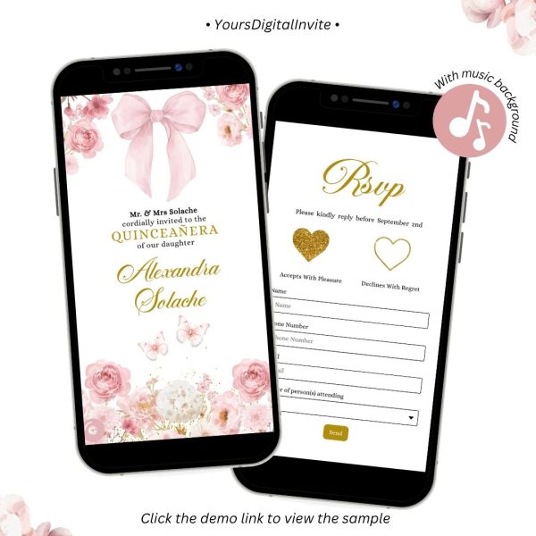 A18 Blush Pink Coquette Bow Quinceanera Invitation