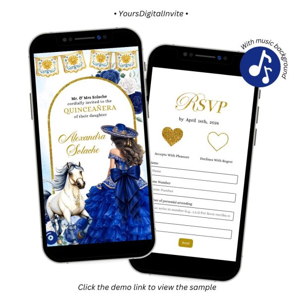 A30 Navy Blue Charra Quinceanera Invitation