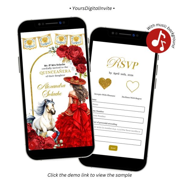 A30 Red Rose Charra Quinceanera Invitation