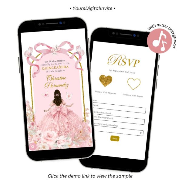 A18 Blush Pink Bow Coquette Butterfly Invitation