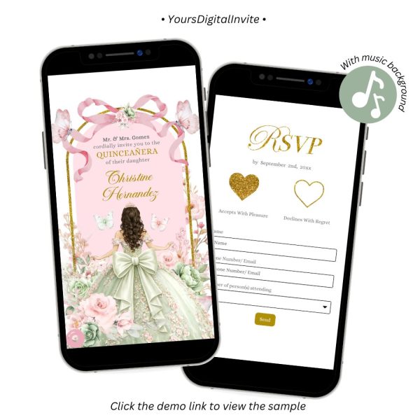 A18 Pink Sage Bow Coquette Butterfly Invitation